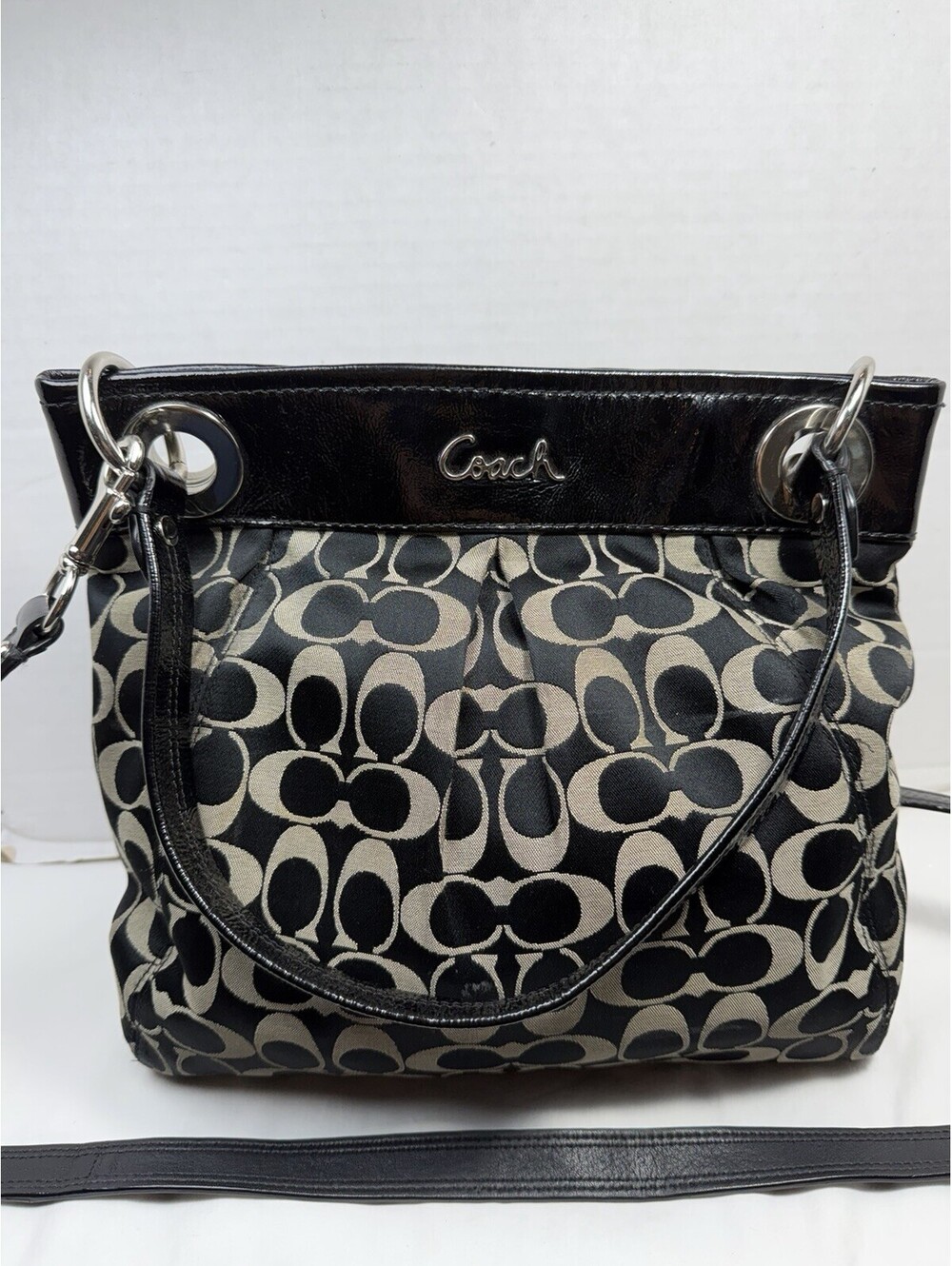COACH Ashley Black & Gray Signature Jacquard Crossbody Shoulder Bag F17599